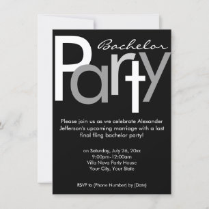 Typografische Gray Black Bachelor Party Invitation Kaart