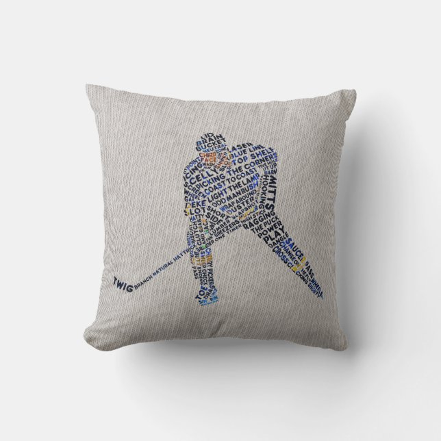 Typografische hockeyspeler kussen om aan te passen (Voorkant)