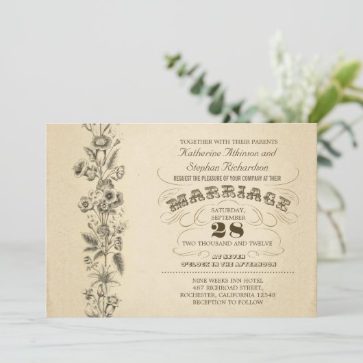  typografische huwelijksuitnodiging kaart (Staand voorkant)