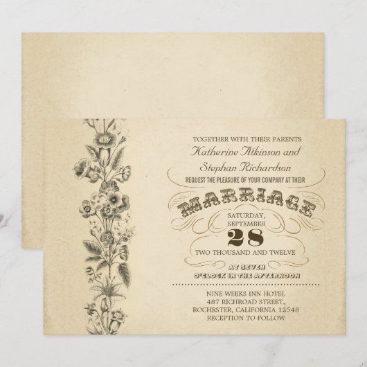  typografische huwelijksuitnodiging kaart (Voorkant / Achterkant)