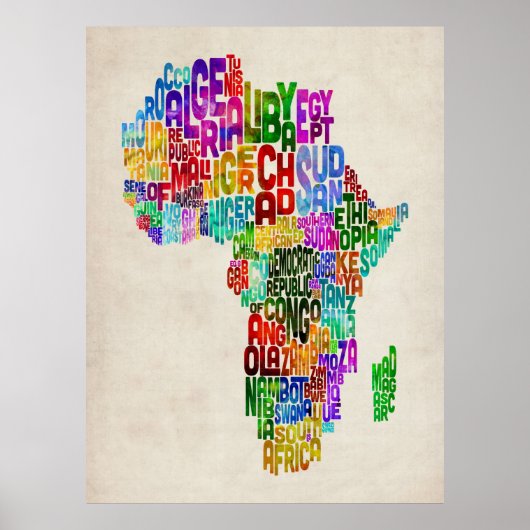 Typografische kaart van Afrika Poster (Voorkant)