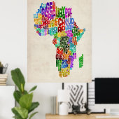 Typografische kaart van Afrika Poster (Thuiskantoor)