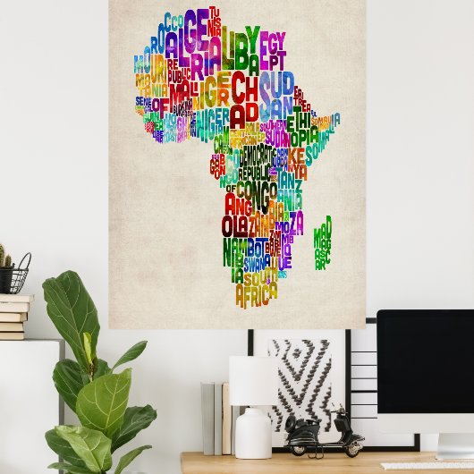 Typografische kaart van Afrika Poster (Thuiskantoor)
