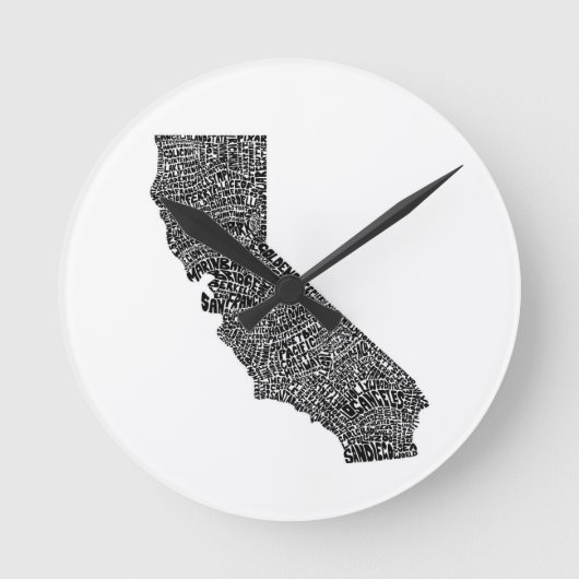 Typografische kaart van Californië Ronde Klok (Voorkant)