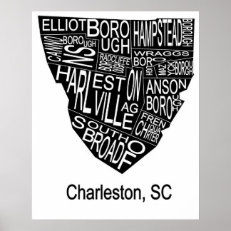 Typografische kaart van Charleston Negatief Poster