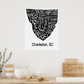Typografische kaart van Charleston Negatief Poster (Keuken)