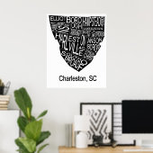 Typografische kaart van Charleston Negatief Poster (Thuiskantoor)