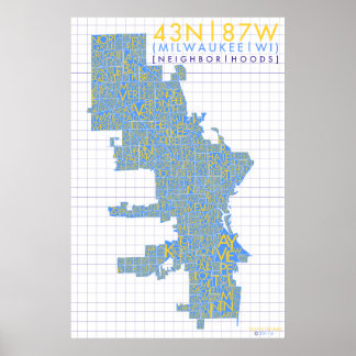 Typografische kaart van de buurt Milwaukee Poster