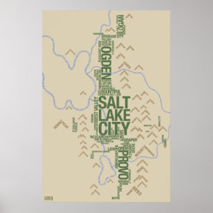 Typografische kaart van Wasatch Front (Utah) Poster
