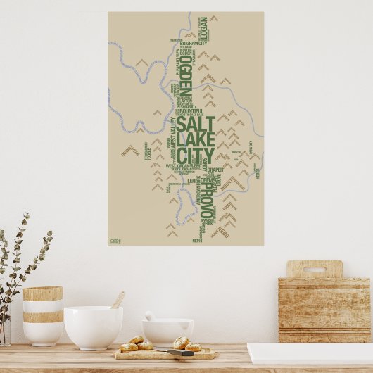 Typografische kaart van Wasatch Front (Utah) Poster (Keuken)