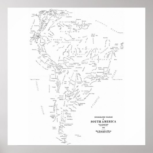 Typografische kaart van Zuid-Amerika Poster (Voorkant)