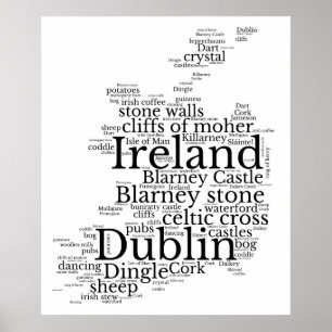 Typografische kaart voor Ierland Art Poster