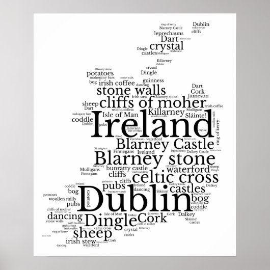 Typografische kaart voor Ierland Art Poster (Voorkant)