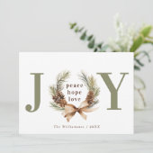 Typografische Kerstkrans Foto met 'Joy' Feestdagenkaart (Staand voorkant)