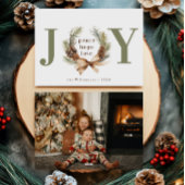 Typografische Kerstkrans Foto met 'Joy' Feestdagenkaart