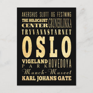 Typografische kunst in de stad Oslo in Noorwegen Briefkaart