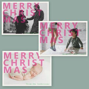 Typografische moderne roze kerstfoto feestdagenkaart