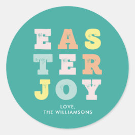Typografische Paasvreugde Modern Blauwgroen Ronde Sticker