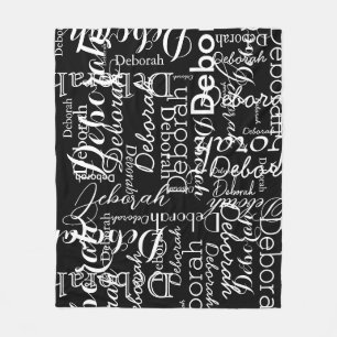 Typografische Patroon White Names Black Fleece Deken