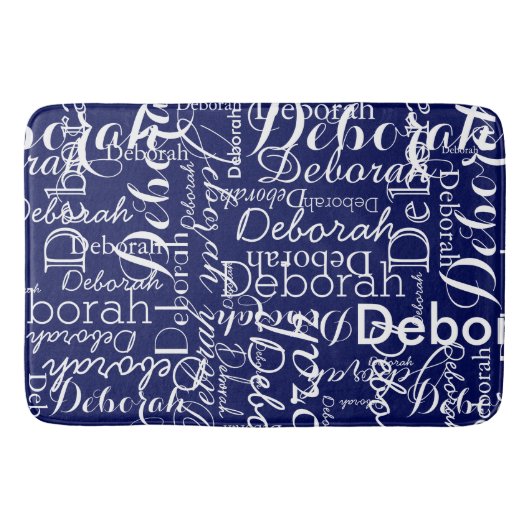 Typografische Patroon White Names Blue Bath Mat (Voorkant)