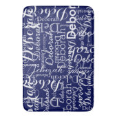 Typografische Patroon White Names Blue Bath Mat (Voorkant Verticaal)