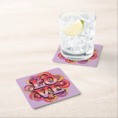 Typografische Psychedelic LOVE Rozen Onderzetter S (Insitu)