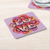 Typografische Psychedelic LOVE Rozen Onderzetter S (Schuin)