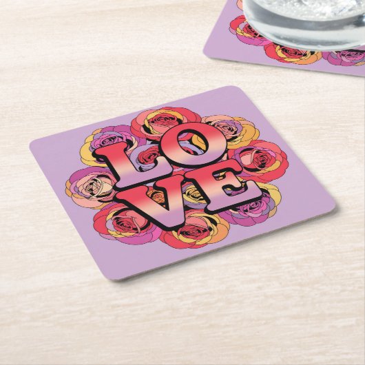 Typografische Psychedelic LOVE Rozen Onderzetter S (Schuin)
