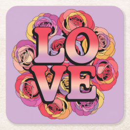 Typografische Psychedelic LOVE Rozen Onderzetter S