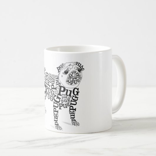 Typografische Pug Koffiemok (Voorkant rechts)
