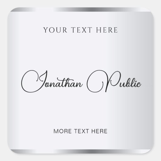 Typografische Sjabloon Elegant Modern Silver Kijk Vierkante Sticker (Voorkant)