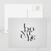 Typografische vormgeving zwart-wit "ik geef er nie briefkaart (Voorkant / Achterkant)