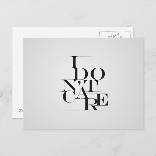 Typografische vormgeving zwart-wit "ik geef er nie briefkaart (Voorkant / Achterkant)