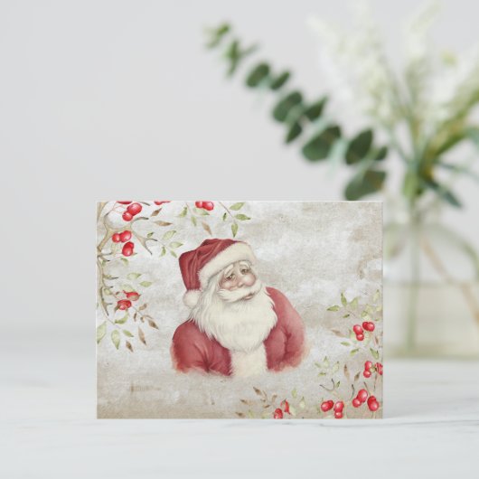 Typografische Waterverf Santa Briefkaart (Staand voorkant)