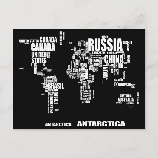 Typografische Wereldkaart Briefkaart (Voorkant)