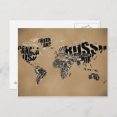 Typografische Wereldkaart Briefkaart (Voorkant / Achterkant)