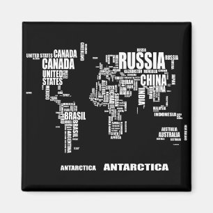 Typografische Wereldkaart Magneet