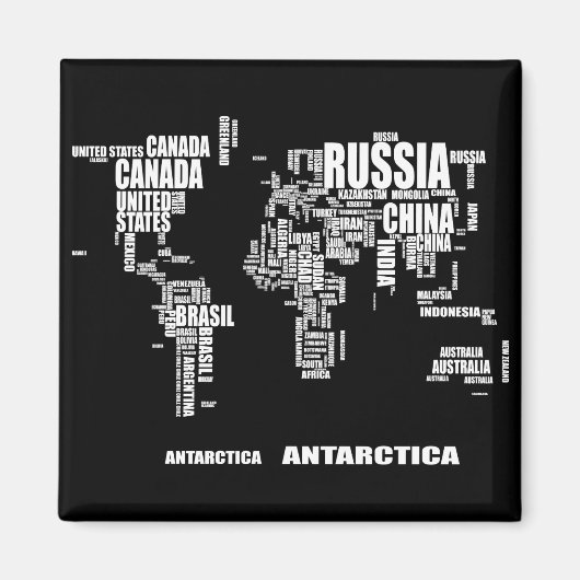Typografische Wereldkaart Magneet (Voorkant)