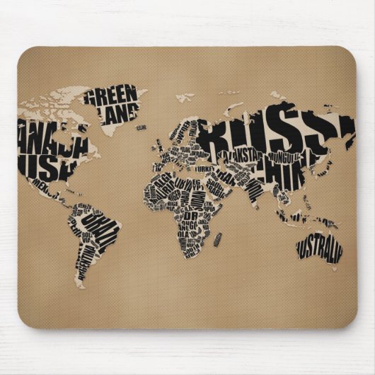 Typografische Wereldkaart Muismat (Voorkant)