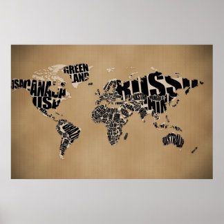 Typografische Wereldkaart Poster