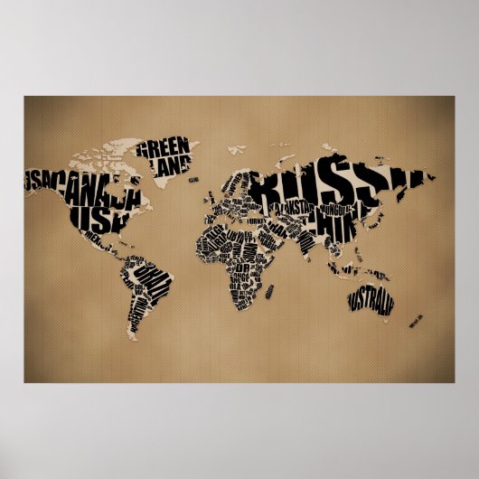 Typografische Wereldkaart Poster (Voorkant)