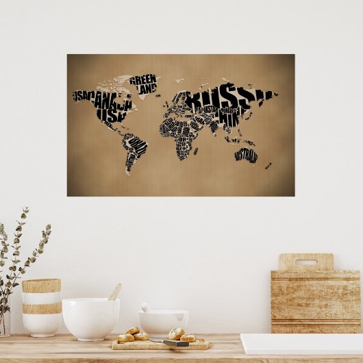 Typografische Wereldkaart Poster (Keuken)