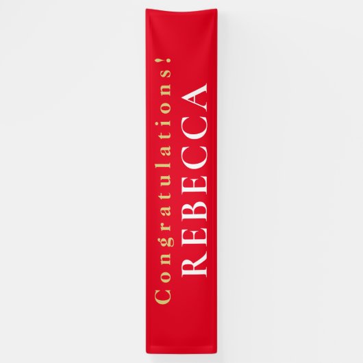 Typografyl Gefeliciteerd Naam Rood Afstuderen Spandoek (Verticaal)