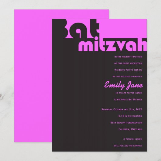 TYPOGRAPHY  Bar Mitzvah-uitnodiging Kaart (Voorkant / Achterkant)