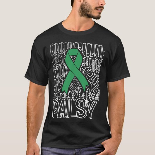 Typography Green Ribbon Cerebral Palsy CP Awarenes T-shirt (Voorkant)