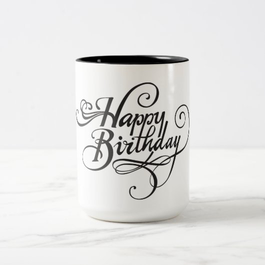 Typography Happy Birthday Mug Tweekleurige Koffiemok (Center)