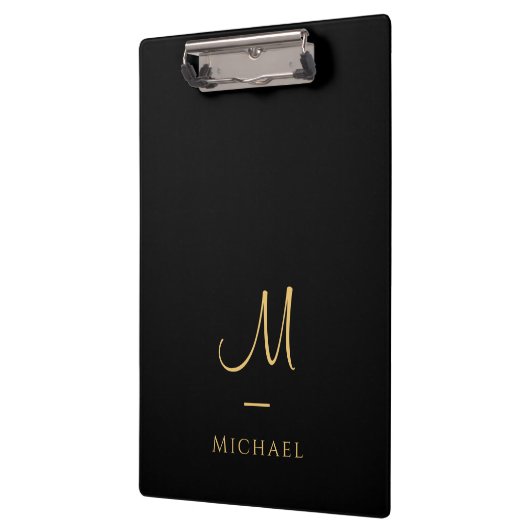 Typography Monogram Clipboard Elegant Black Gold Klembord (Links)