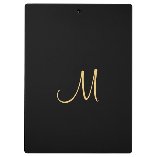 Typography Monogram Clipboard Elegant Black Gold Klembord (Achterkant)