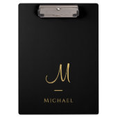 Typography Monogram Clipboard Elegant Black Gold Klembord (Voorkant)