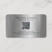 Typography Name QR Code Script Luxury Silver Visitekaartje (Achterkant)